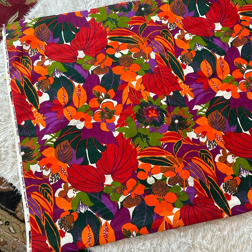 Vintage  Cohama Vat Screen Print Fabric Windsong Tropical Orange Purple 2 yds